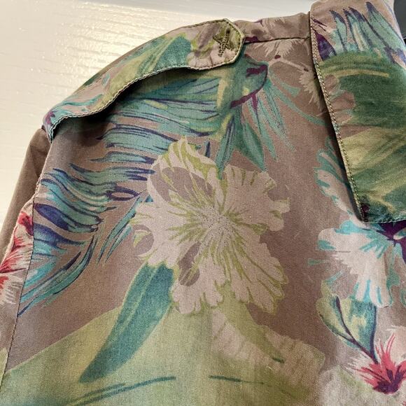 Sanctuary FloralFlage Boyfriend Tencel Blouse/ Green Floral Top - Picture 8 of 11